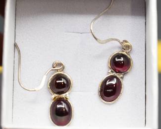 garnet oval hook earrings