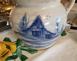 Great old crock pitcher with lid by Paul Storie