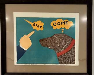 “Selective Hearing” Woodcut Print by Stephen Huneck, signed and numbered