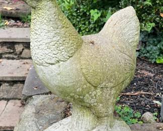Vintage Concrete Chicken Garden Statue 