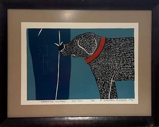  “Greeting Visitors, Bad Dog” Woodcut Print by Stephen Huneck, signed and numbered 