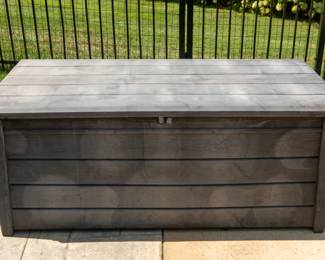 120 gallon Keter Outdoor storage box interior measures 23.3"D x 53.5"W x 21.5"H and exterior measures 27.5"D x 57"W x 23.7"H, 