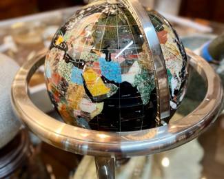 Gemstone inlaid table top globe