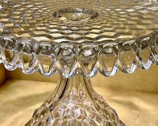 Vintage Fostoria American Cubist glass cake stand with rum well