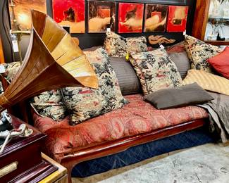 Japanese platform bed, king bedding set, decorative down throw pillows
