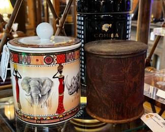Vintage biscuit jar, tobacco jar, and cigar canister