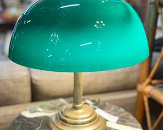 Antique library green glass lamp