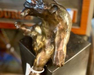 Bronze sitting bear sculpture