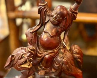 Vintage carved rosewood “Buddha on the beast”