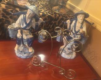 Brass easel, blue& white decor