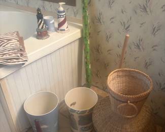 Rattan vase and trashcans