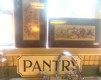 Bird pictures and pantry sign