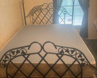 Queen iron headboard, footboard and bedframe (free mattress/boxed springs)
