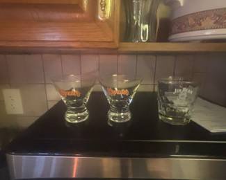 Kahlua glasses, Jim Beam glass and Texas boot glass