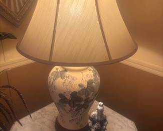 Lamp (2) blue & white lady, end table (2)
