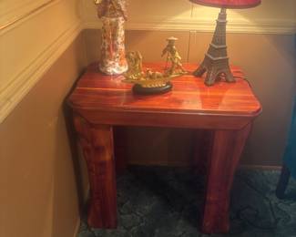 Cedar side table, Japanese decor and lamp