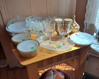 Gold leaf items and other vintage 5.75in fire king saucers bright white with gold edge. Excellent condition