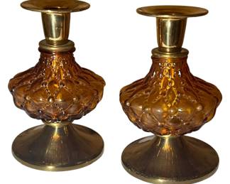 MCM Brass and Glass Candleholders