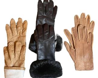 3 Pair Ladies Leather Gloves