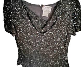 Papell Black Evening Tonal Sequin Top