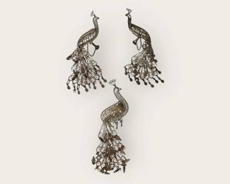 Vintage Silver Peacock Earrings and Brooch/Pin