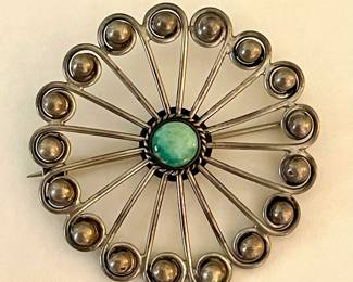 Sterling Silver & Turquoise Brooch