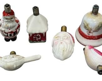 7 Figural Milk Glass Christmas Lightbulbs