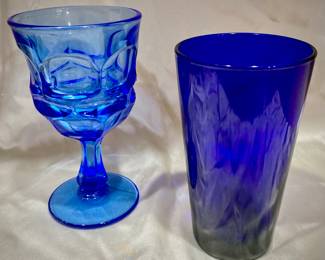 Blue Glass Water Goblets and Glasses 