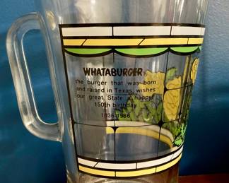 Vintage Commemorative Whataburger Texas Yellow Rose Glass Pitcher