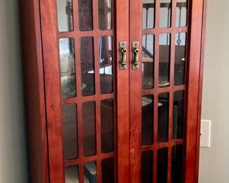 Small Bookshelf with Glass Inlaid Doors 