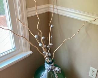 Large Green Glass Floor Vase with Willow Branches 