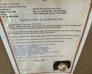 Certificate for Warhol