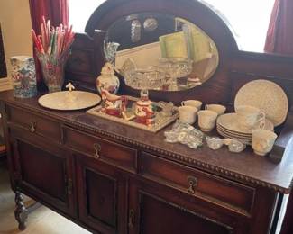 Fitz & Floyd Sugar / Creamer; Coffee/Cake plate set; crystal salt/ Lenox platter, pitcher, new candles