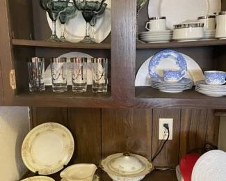 Pretty china (another pic) and fun glasses. Beautiful blue & white cake plates and coffee cups