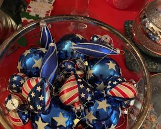 Red, White & Blue Stars & Stripes ornaments. Sold as a lot only.