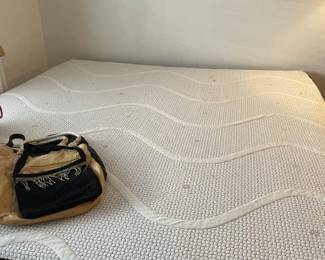 Another view - King Mattress....spots you see are design in mattress cover. Mattress in good condition. Have not seen stains.