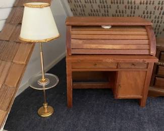 Doll house lamp and roll top desk