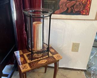 Music box table. Candle and Candle holder.