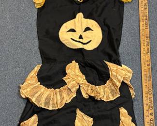 RARE Antique Victorian c. 1900 Halloween Costume Black and Orange Fringe Dress w/ Jack-O-Lantern