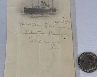 RARE April 1912 White Star Line S.S. Celtic Letter on Letterhead