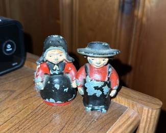 Vintage Cast Iron Dutch Boy and Girl Salt and Pepper Shakers
