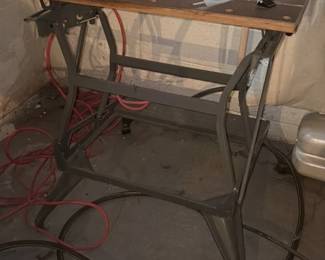 Vintage Metal Folding Table with Wood Top