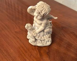 Cherub and Turtle Figurine