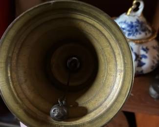 Antique Brass School Bell with Wooden Handle