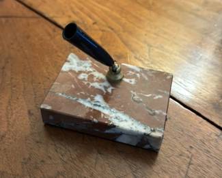 Antique Marble and Black Handle Pen Holder Desk Accessory