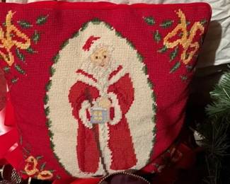 Needlepoint Santa Claus Christmas Pillow