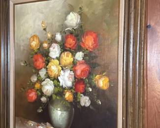 Vintage Floral Still-Life Oil Painting