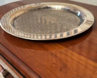 Silver Plated Serving Tray with Engraved Scrollwork