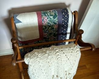 Vintage Quilt Rack with Crochet Throw