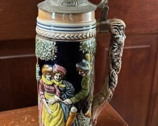 German Beer Stein with Pewter Lid